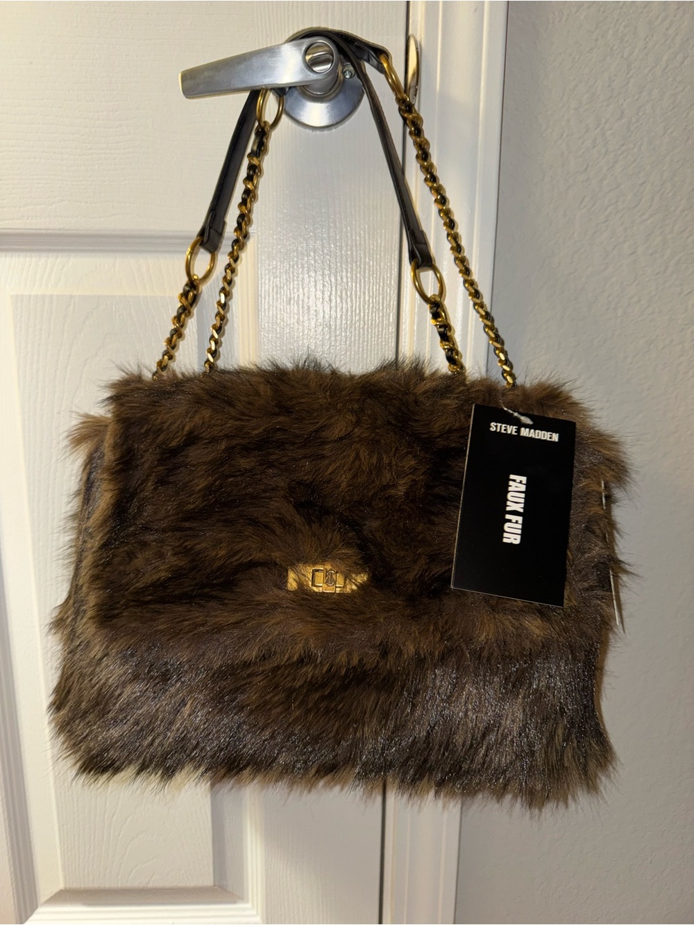Steve Madden Chocolate Brown Faux Fur Shoulder Bag New with Tags